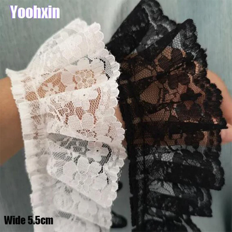 5CM Wide HOT Embroidery White Black 3D Flower Lace FabricTrim Ribbon DIY Sewing Applique Collar Dress Wedding Guipure Decor