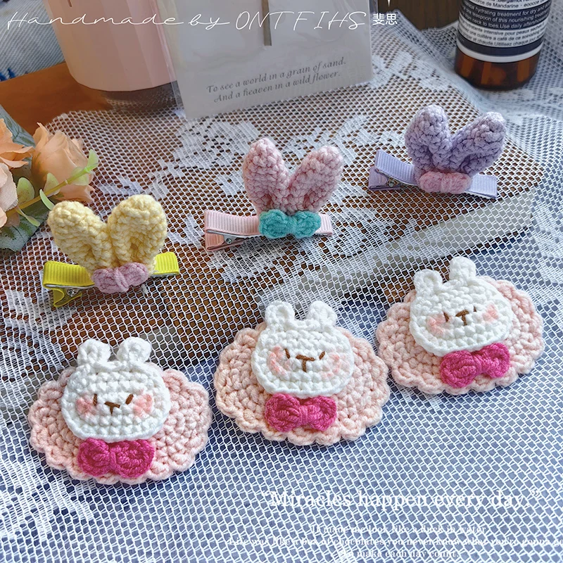 Handmade Cute bunny Pastoral Style Hair Clip Girl Handwoven Knitted Children\'s Baby BB Clip Easter Decoration Hair Accessories