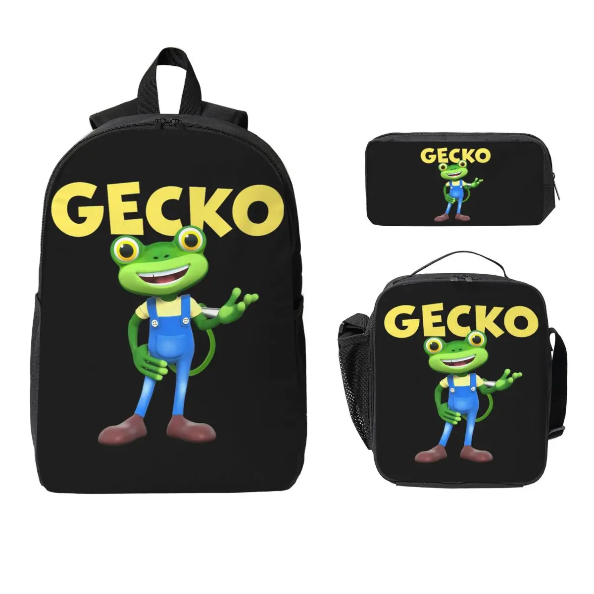 

Garage Geckos New Gecko Backpack Boys Girls BookBag School Bag Laptop Shoulder Bags 3ps Insulated Lunch Bag Pencil Case