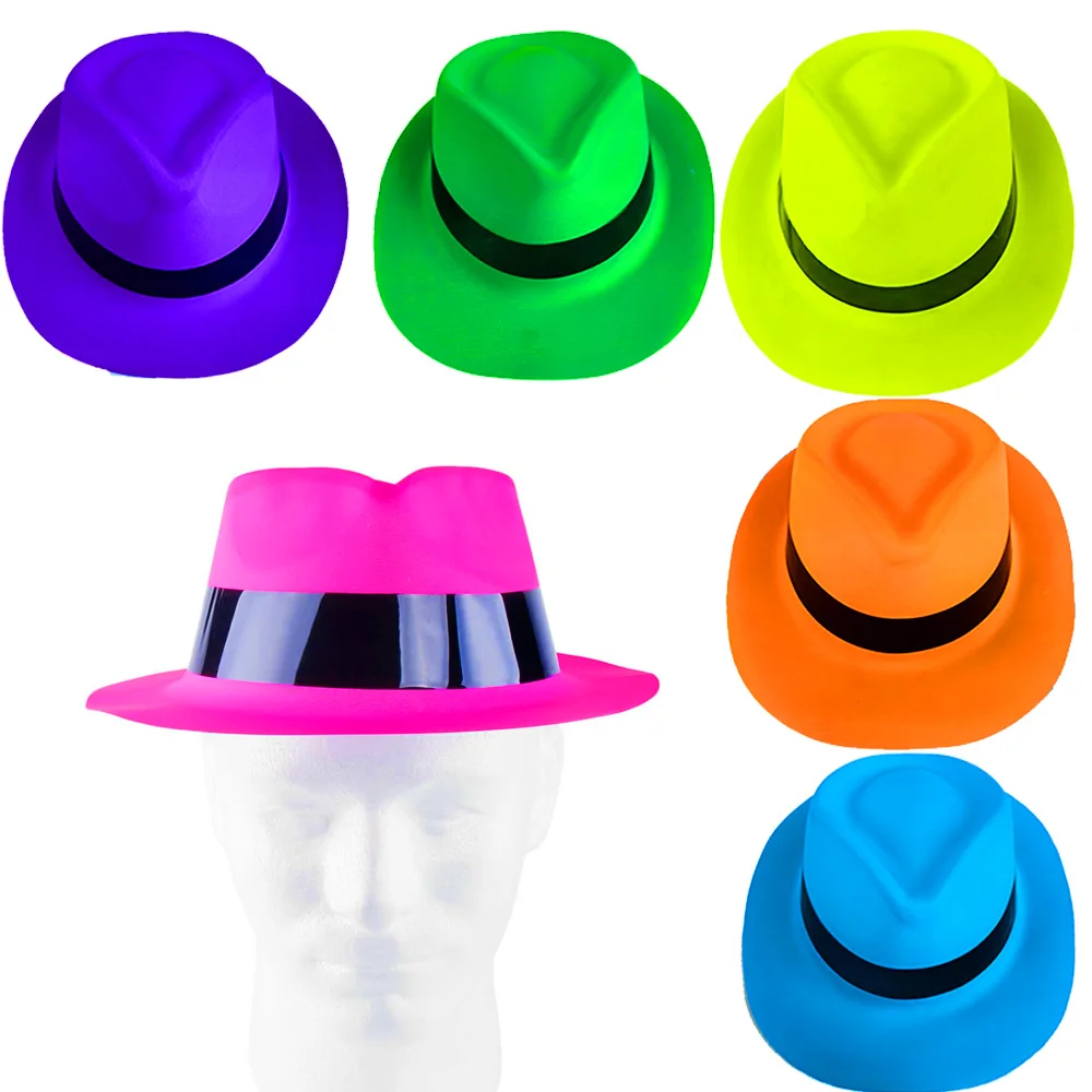 6/12/24pcs Neon Formal Hats Neon Party Decorations Glow in The UV Light Party Fluorescent Hat Disco 8090S Party Supplies