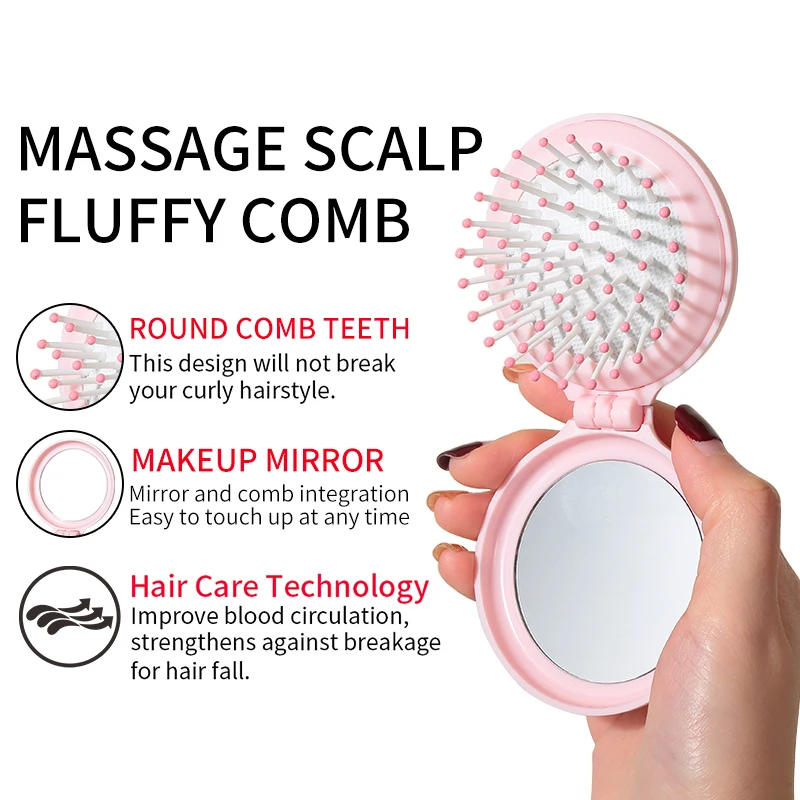 1 قطعة مستديرة قابلة للطي مرآة لوضع مساحيق التجميل مجموعة مشط 2 في 1 صغيرة صغيرة محمولة باليد اللمس متابعة HD مرايا الغرور #3