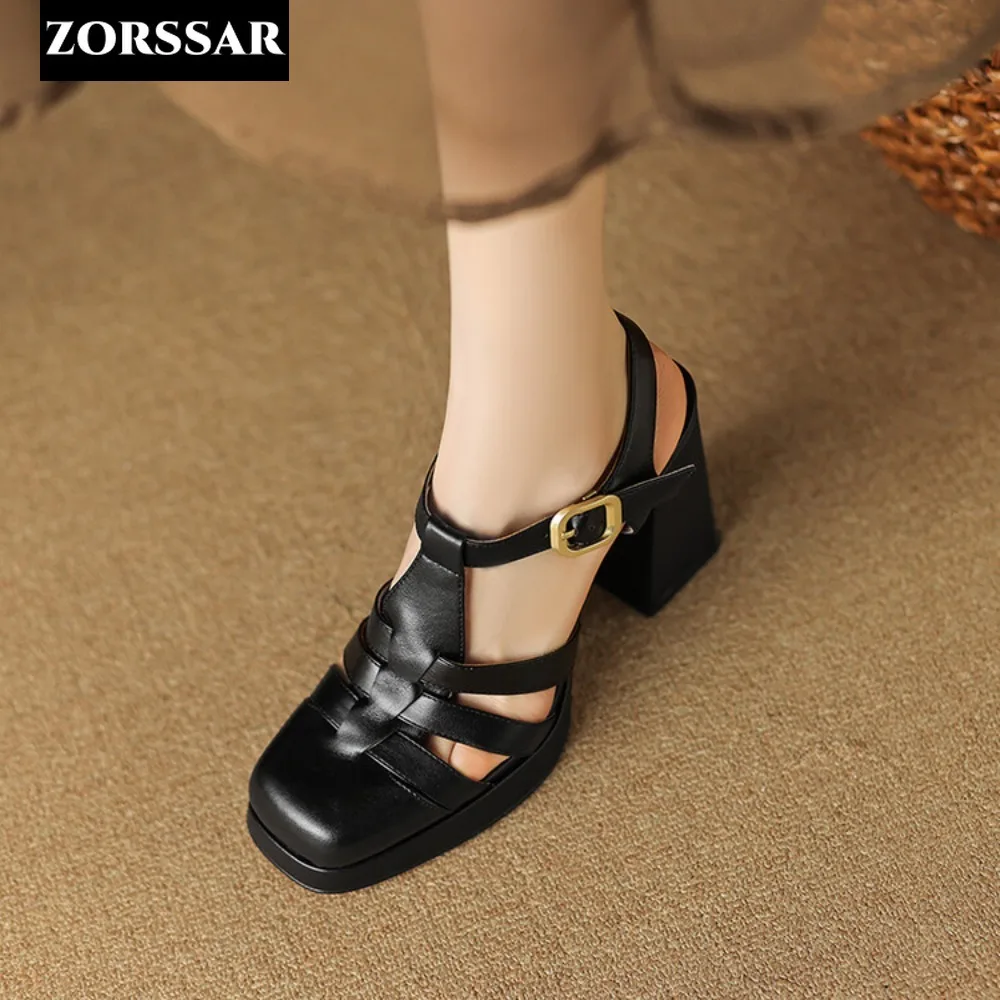 2024 New Fashion Women Pumps Sandals Summer Sexy Slingback High Heels Roman Shoes Platform Elegant Square Toe Party Wedding Shoe