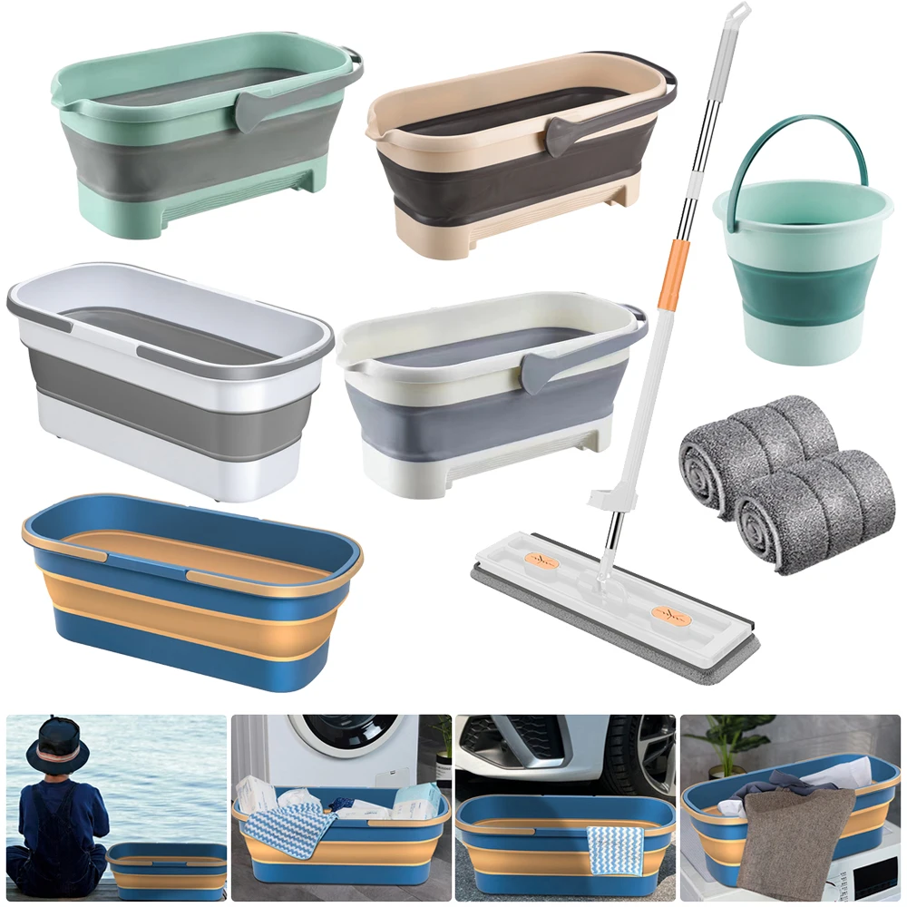 Portable Folding Bucket with Handle Mop Bucket Camping Space-Saving Washing Basin Collapsible Buckets Bathroom Cleaning Tool