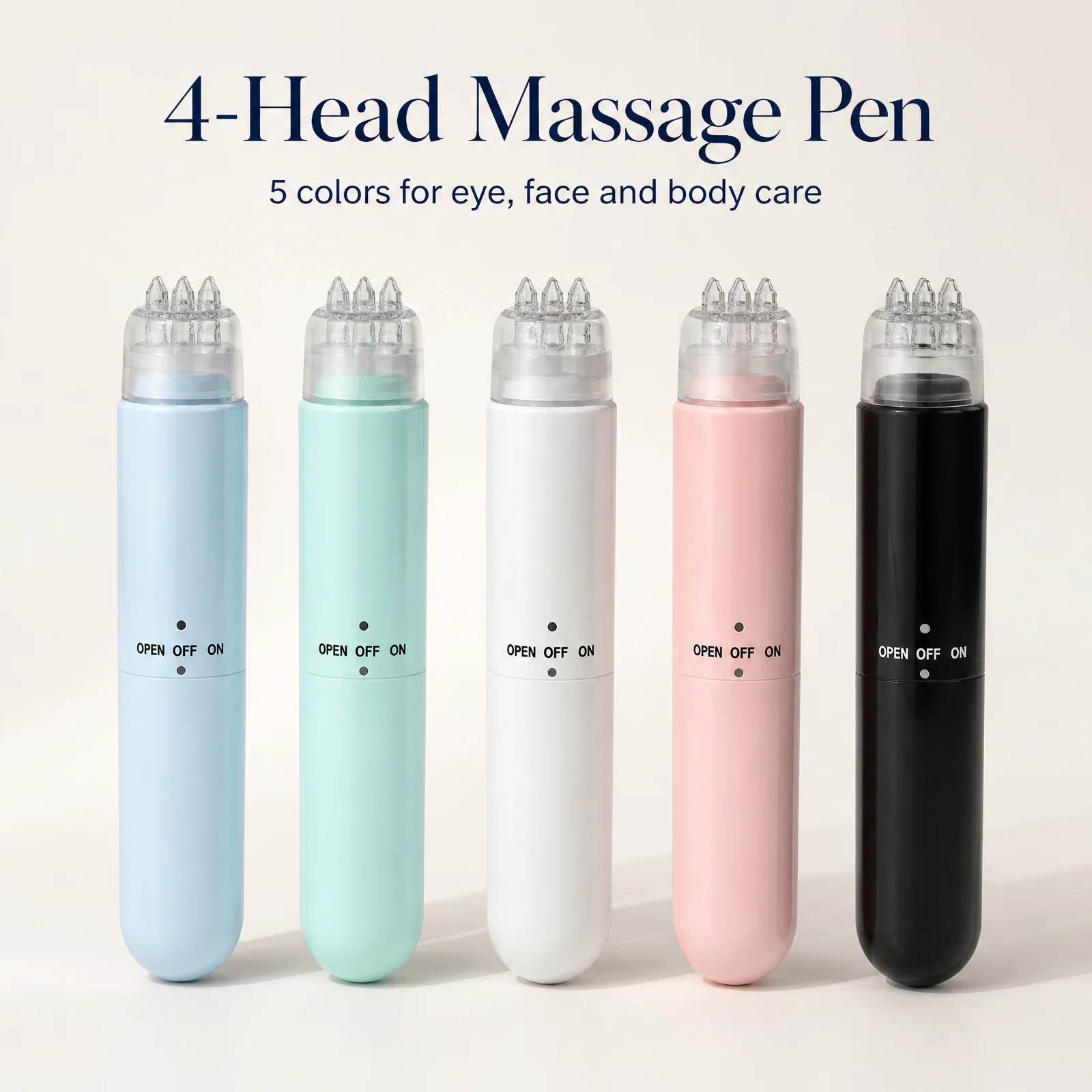 Mini 4-Head Massage Pen, Electric Percussion Massager for Eye Face Neck Body, Battery Muscle Relaxation Wand, 6 Colors Gift