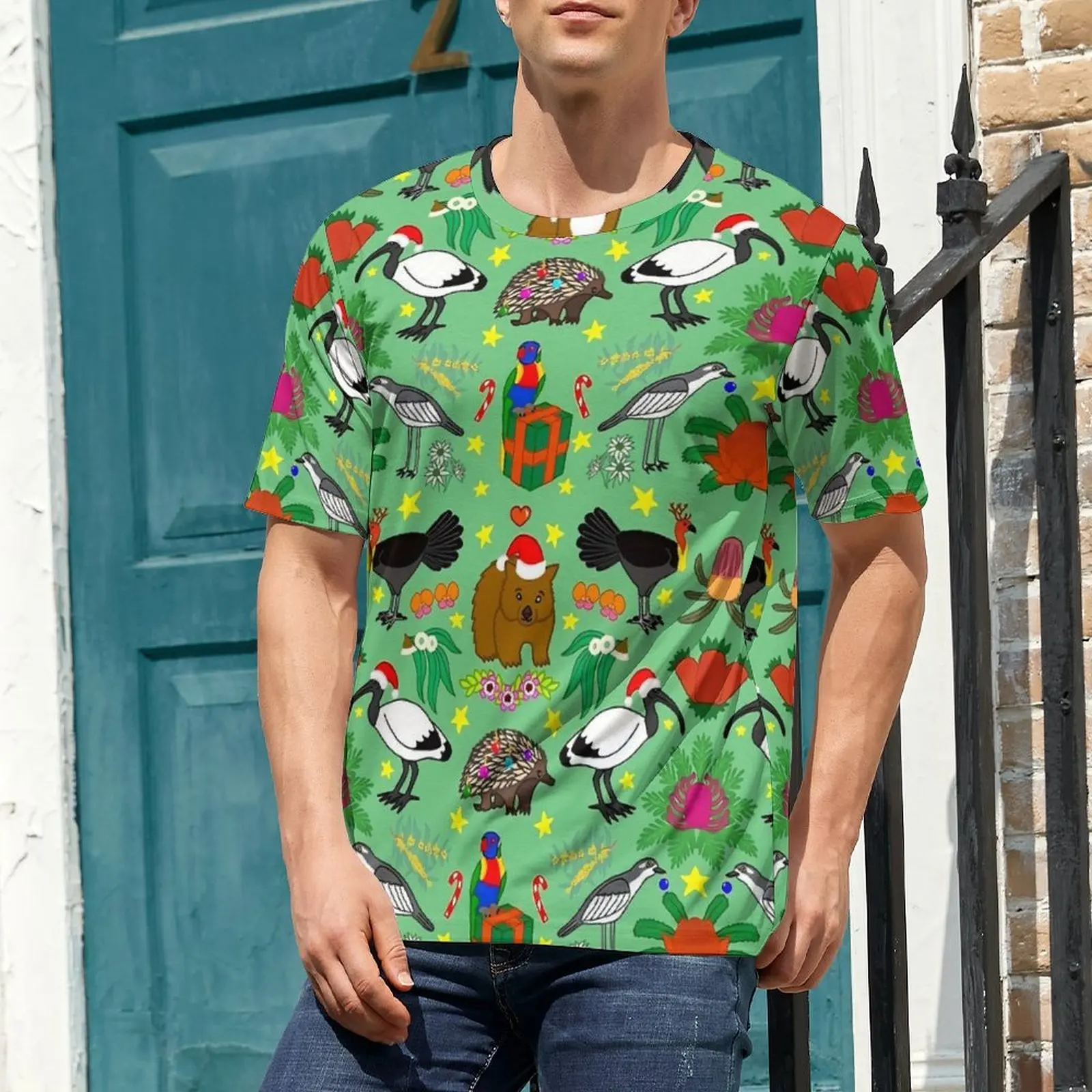 Plus Size T-Shirt Summer Aussie Christmas T Shirts Animal Print Classic O-Neck Tee Shirt Men Cool Custom Clothing