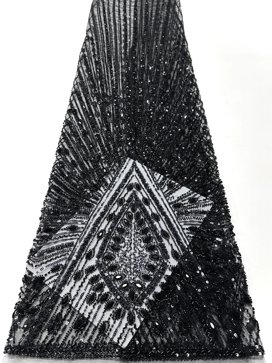 

Latest African Mesh Beaded Lace Fabric Black color 2025 French Tulle Lace Fabric Nigerian Sequins Embroidery Women Mesh Dresses