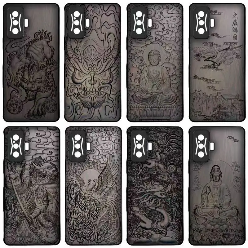 3D Carved Wood Case for Xiaomi Redmi K50 K40 Game K30 K20 Pro Mi 12 Pro Mi 12X Mi 11 Ultra Mi 11 Lite Relief TPU Silicone Cover