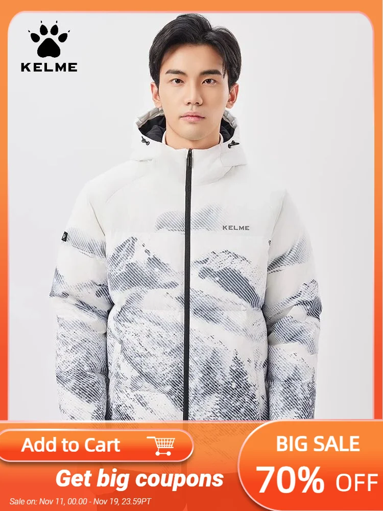 

Kelme Short Down Jacket Men's Winter 2024 Snow Mountain Hooded Warm Cotton Jacket Outdoor Sports Thick Warm Coat
