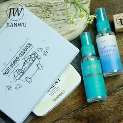 JIANWU Bath Pattern Stamp Cleaning Tray and 50ml Cleaning Liquid Creative DIY Journal Student Supplies Stationery