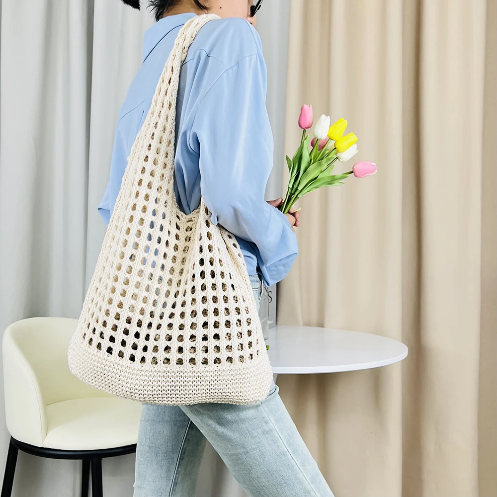 Universal Woven Bag All-match Large Capacity Fashionable Simple Non-closed Mesh Handbag For Gift Tote Beaches Bag