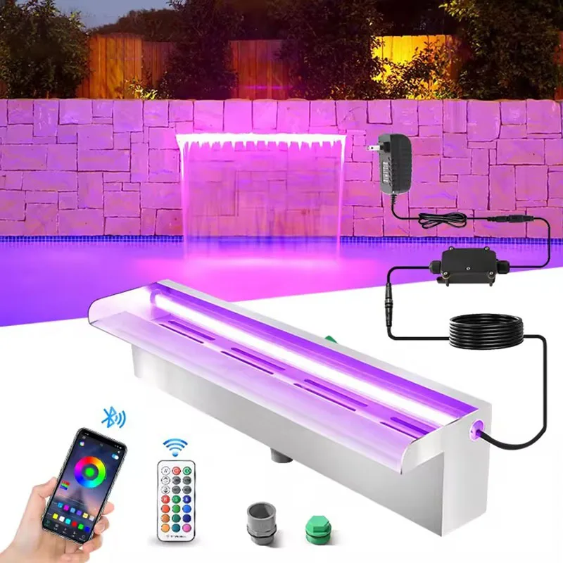 30/60/90/120CM Rgb Stainless Steel Water Blade Outdoor Garden Backyard Fountain Led Water Descent with Light