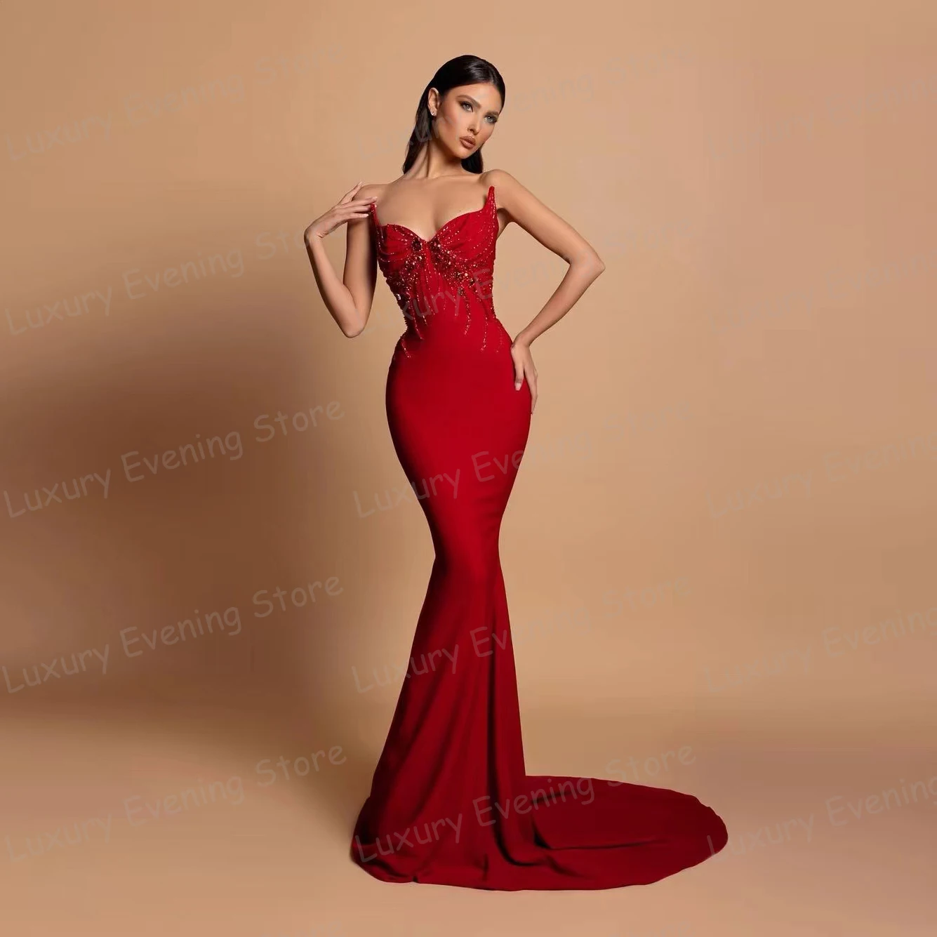 

Crystal Strapless Evening Dresses Mermaid Women's Sexy Sleeveless Prom Party Gowns Sweep Train Fashion Robes De Soirée 2024 Gala