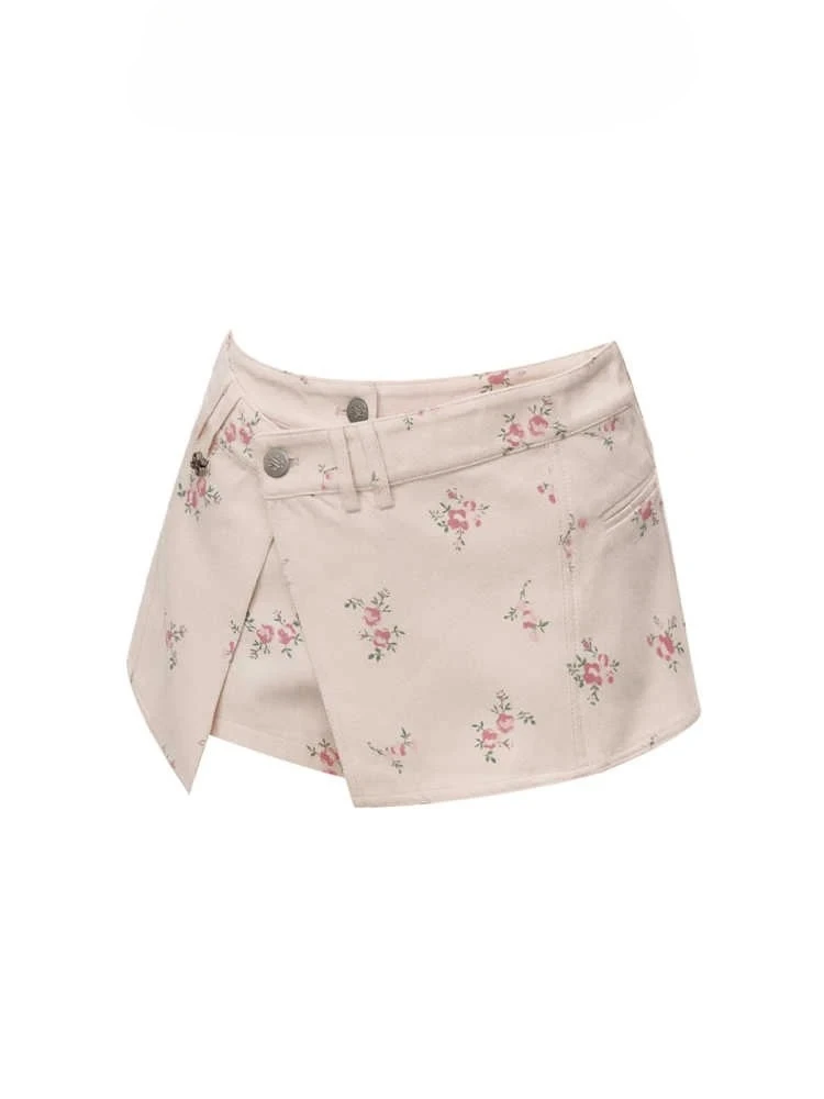 

Sumemr New Women Gyaru Asymmetrical Mini Floral Pattern Skirt Fashion Vintage Mori Girl A-line Skirts