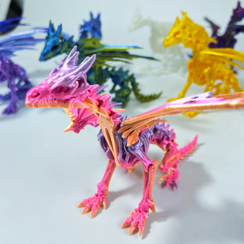 Esqueleto de dragão impresso em 3D com asas articulações móveis decoração de dragão modelo animal exclusivo ornamento figura de dragão enfeites de mesa