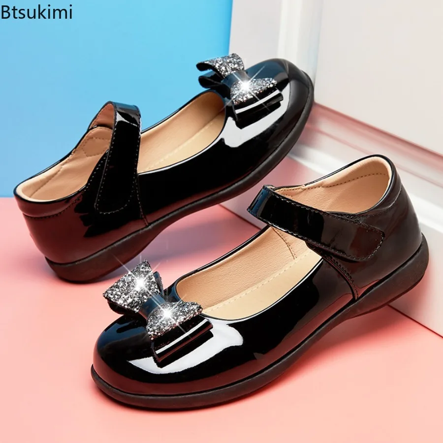 Spring Summer New Child Girls Princess Shoes Kid Flat Sole Non-slip Shoe Soft Bottom Comfortable School Uniform Shoe Sizes 26-42