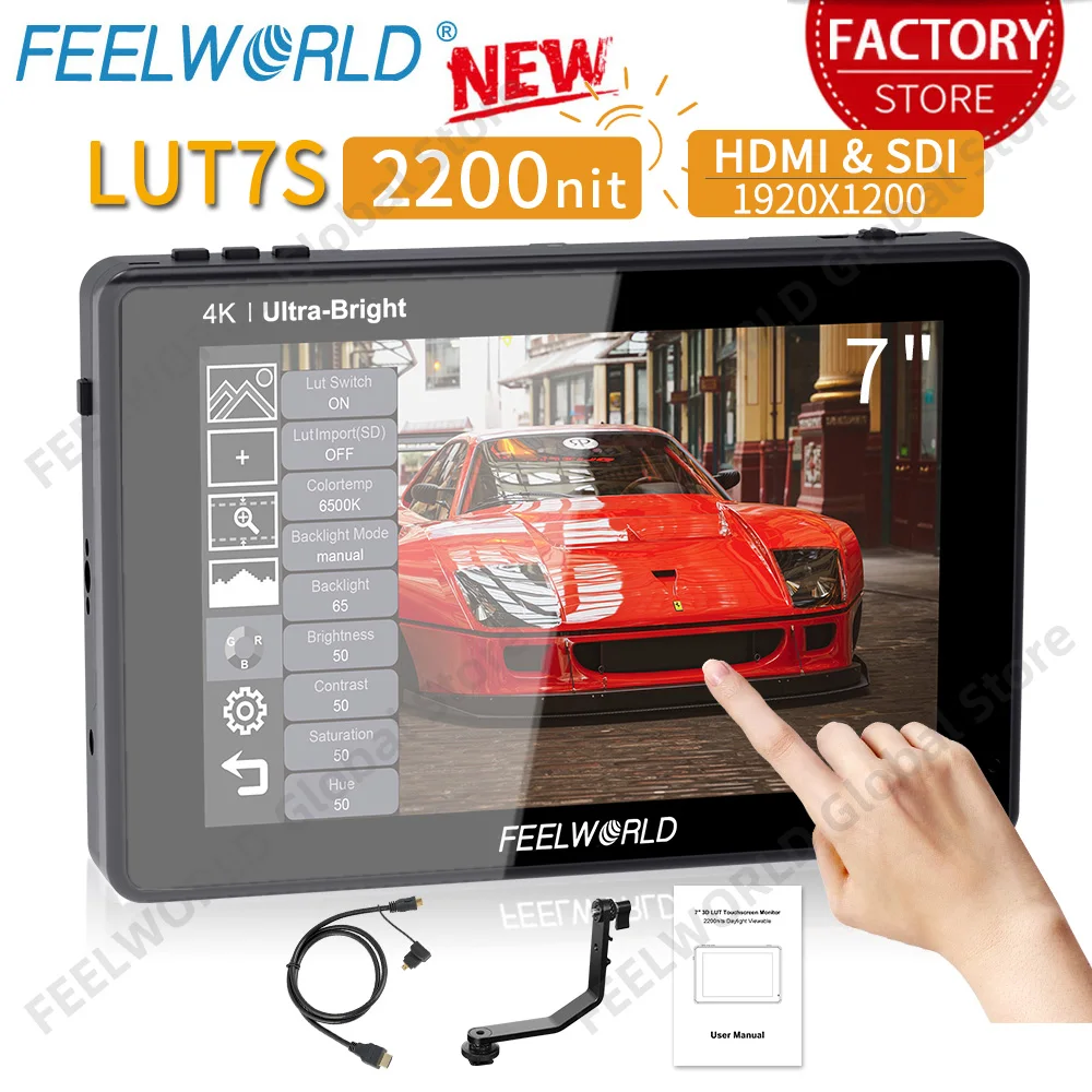 FEELWORLD 7 Inch 2200nit SDI HDMI Touch Screen DSLR Camera Field Monitor 3D Lut Waveform Automatic Light Sensor 1920x1200 LUT7S