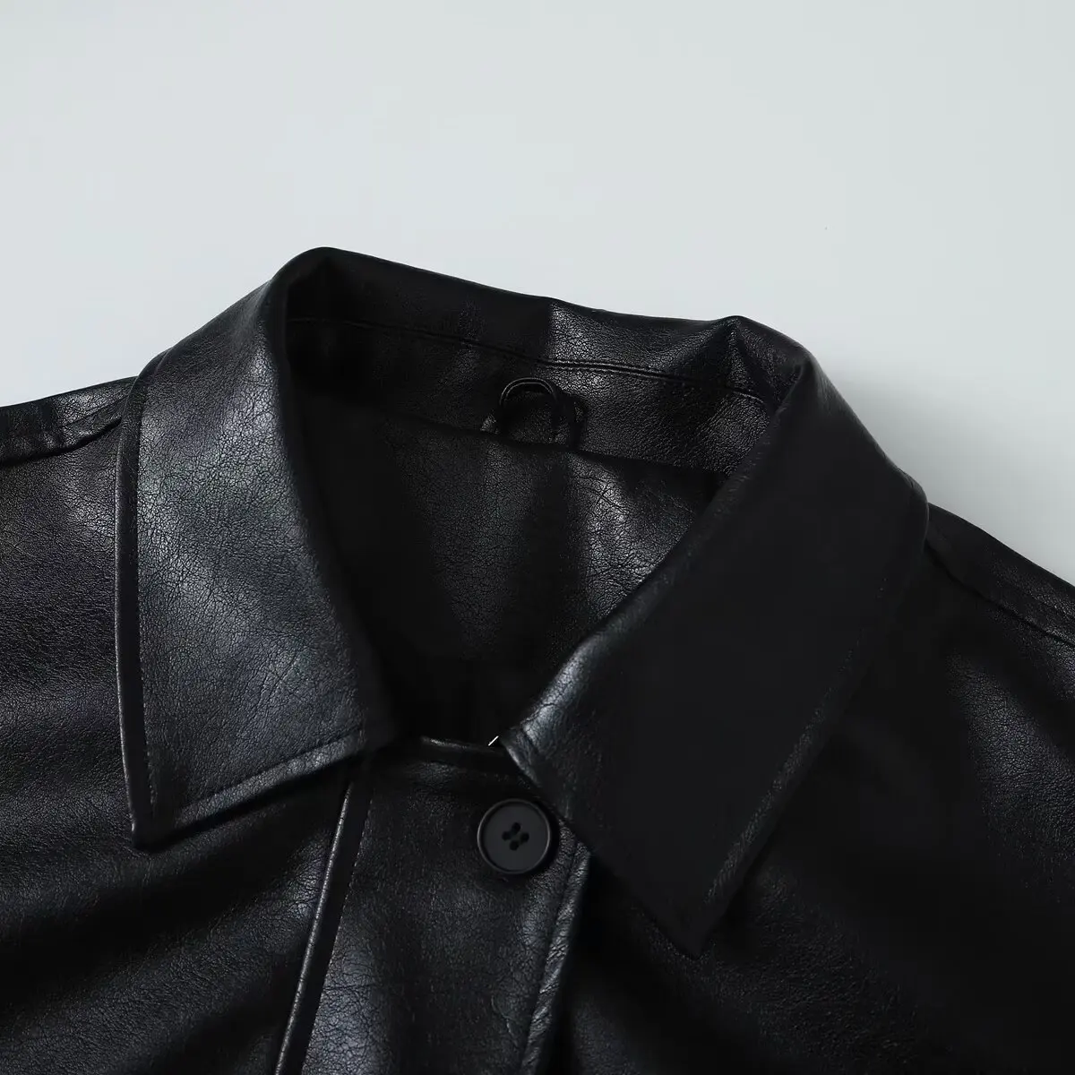 Faionable Design JNLEAOG Women's Leather Jaet Autumn New Sle All-Match Polyester Fibre Long Sve Flip Collar Coat