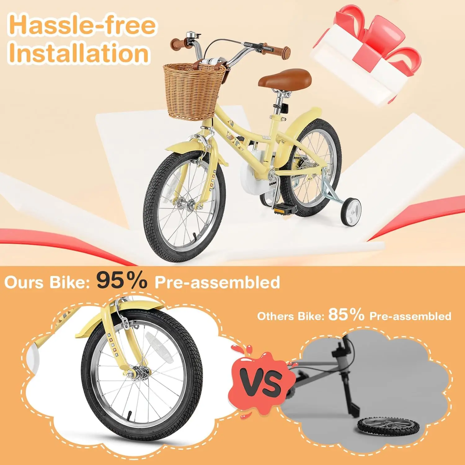 Rower dziecięcy, 12 14 16 18 cali, retro rowery dla maluchów z kołami pomocniczymi, hamulec ręczny i hamulec rowerowy, stalowa rama, w pełni zakryty łańcuch.