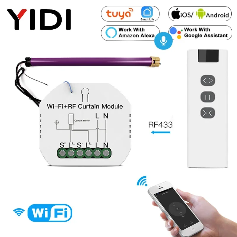 

DIY RF433 WiFi Smart Curtain Switch Module Tuya Voice Wireless Control Electric Roller Blinds Shutter Motor Switch Breaker Alexa