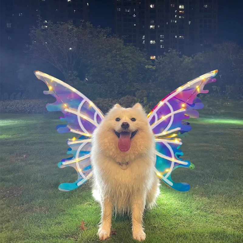 Dog Girls Electrical Butterfly Wings With Music Lights Elf Wings Moving Fairy Wings For Birthday Wedding Christmas Halloween Pet