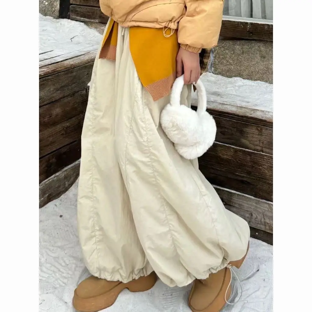 

Vintage Quilted Long Winter New Design Loose Wide-Leg Lantern Pants Casual Pants Waterproof Cotton Pants