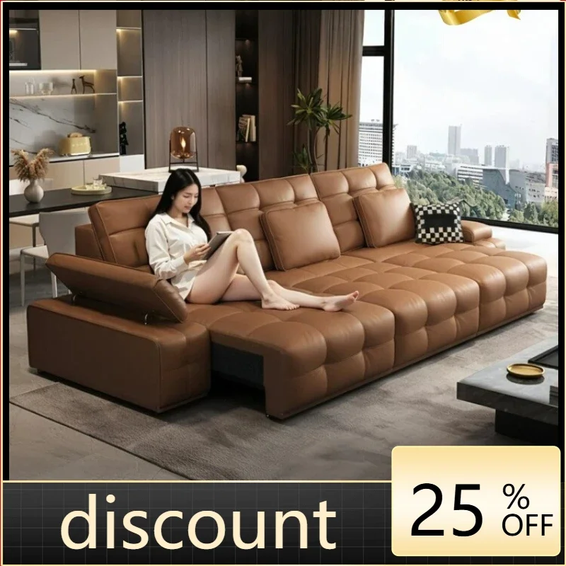 LH electric retractable sofa living room size multi-functional first-layer cowhide sofa bed