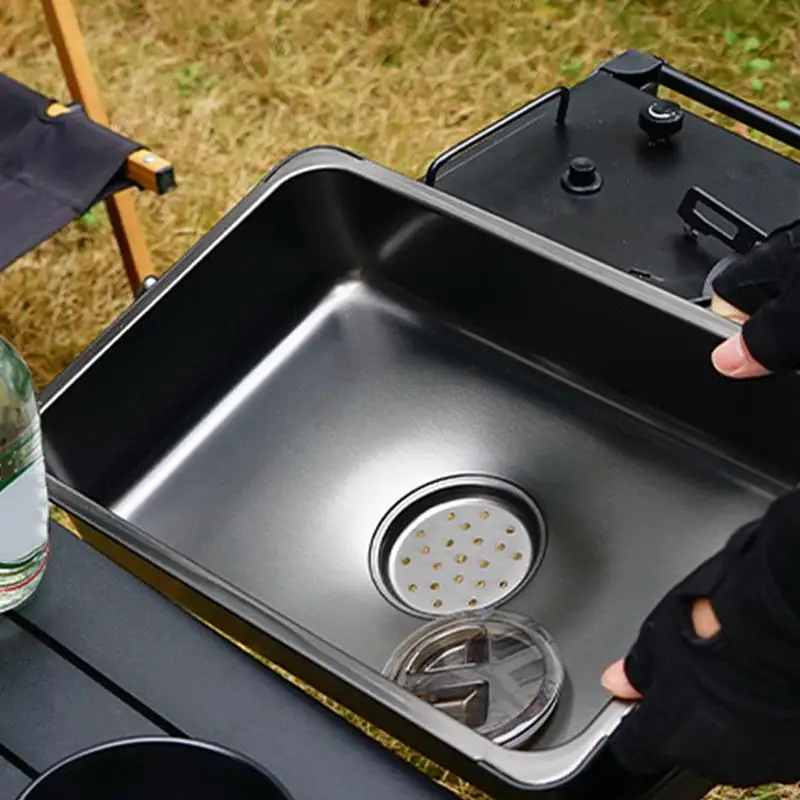 Pia de acampamento portátil de aço inoxidável, pia de acampamento, tigela multiuso, banheira de prato com plugue de drenagem para acampamento, piquenique