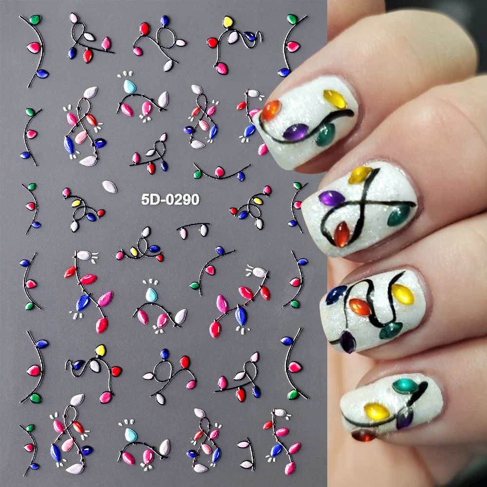 5D Christmas Snowman Nail Art Sticker Relief Self Adhesive Snowflake Leaves DIY Winter Decal Slider New Year Manicure Decoration