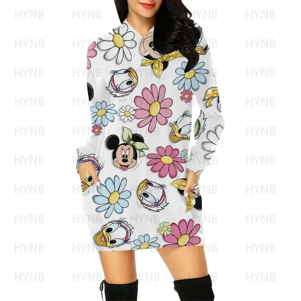 Elegant Dresses for Women Mini Dress Sexy Hoodie Minnie Mouse Chic Woman Evening Mickey 2022 Long Sleeves Clothes Sweater Dress