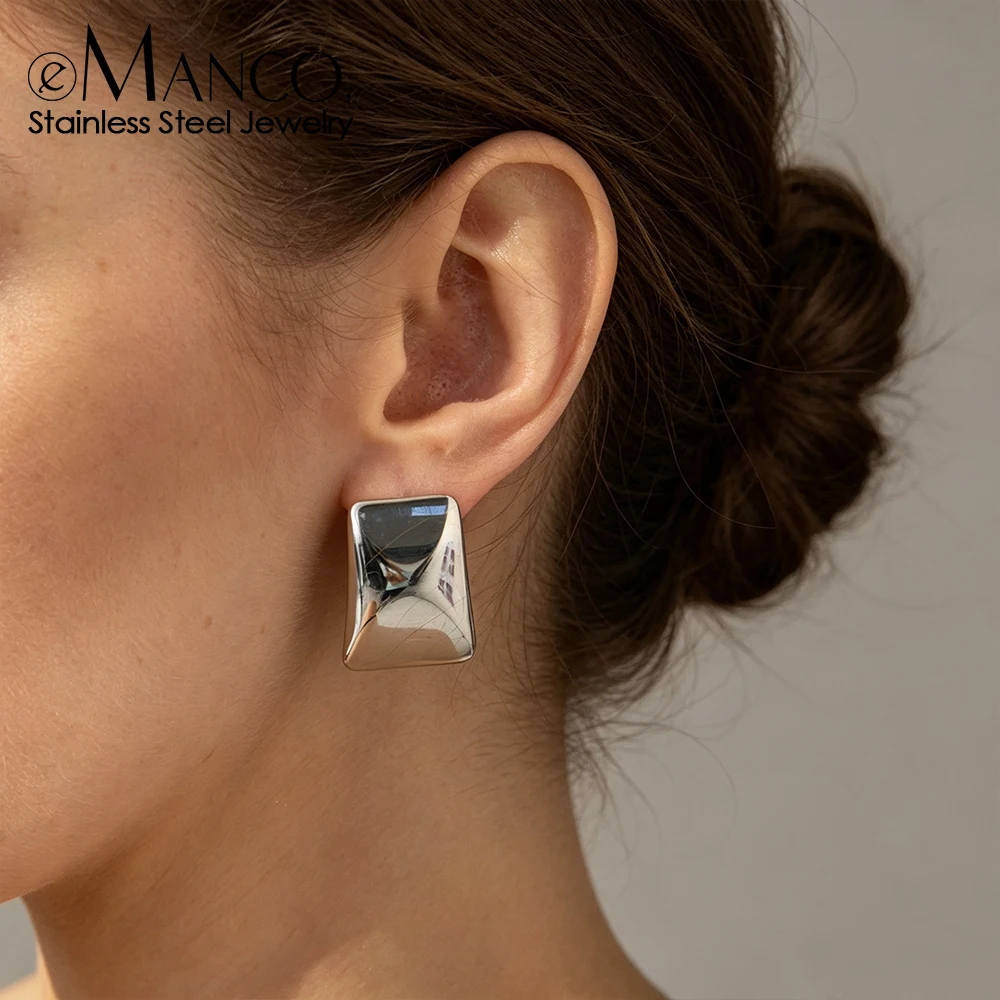 EMANCO  Minimalist Stainless Steel Glossy Geometric Blank Earrings LowKeyLuxury Shiny Fashion Jewelry for Women 48-Hour Shipping