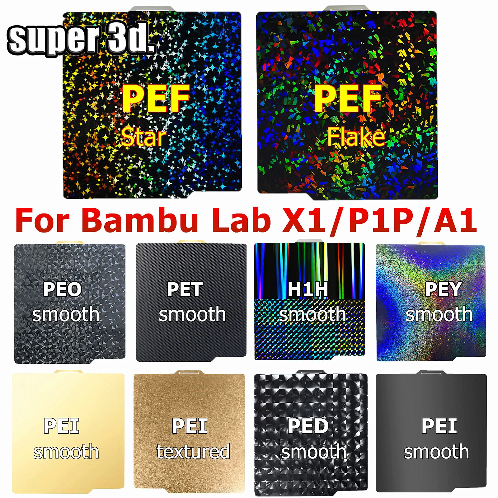 

Сборная пластина PEO PET для Bambu Lab x1 P1S P1P сборная пластина гладкая H1H PEY двухсторонний пружинный стальной лист pei для Bambulabs X1C A1