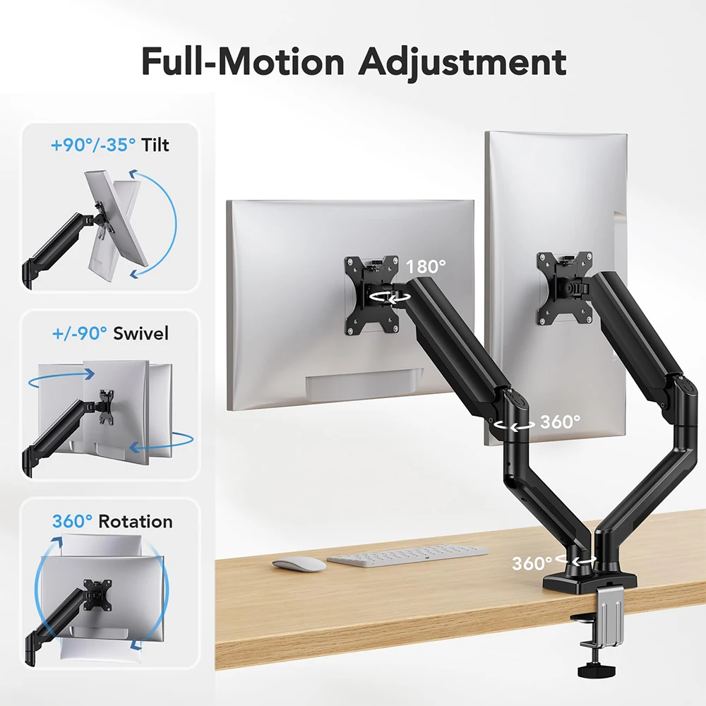 Monitor Stand for 13-32 inches Screens, Dual Monitor Mount Gas Spring, Dual Monitor Arm Full Motion Adjustable