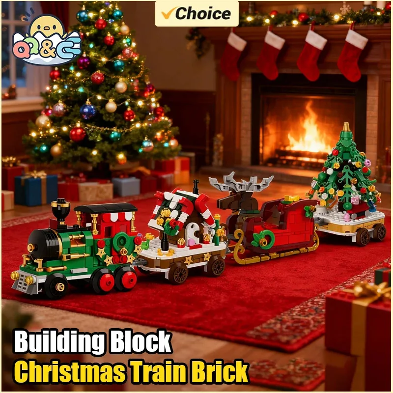

Christmas Train Santa Claus Sleigh Carriage Christmas Tree Building Blocks DIY Assembly Children Bricks Toys for Kids Xmas Gifts