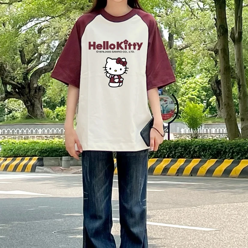 

Новинка 2025 года, новинка Hello Kitty с короткими рукавами для мужчин и женщин, свободная повседневная легкая дышащая модная футболка с коротким рукавом