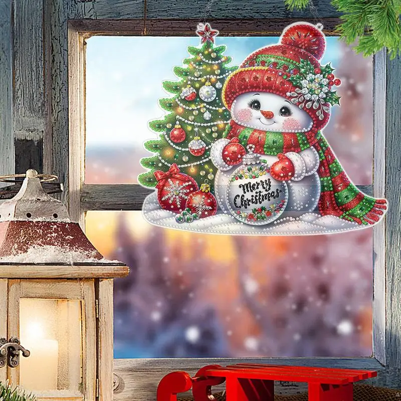 5D Rhinestone Painting Kit For Christmas Crafts 5D Rhinestone Art Christmas Ornaments For Kids Christmas Snowman Gem Paint