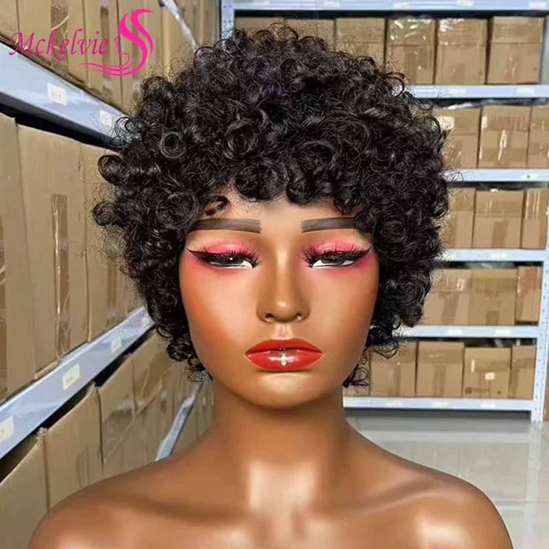 100% Human Hair Loose Kinky Curly Explosive Head Full Machine Short Wigs High Quality Brazilian Virgin Hair Wig For Black Women