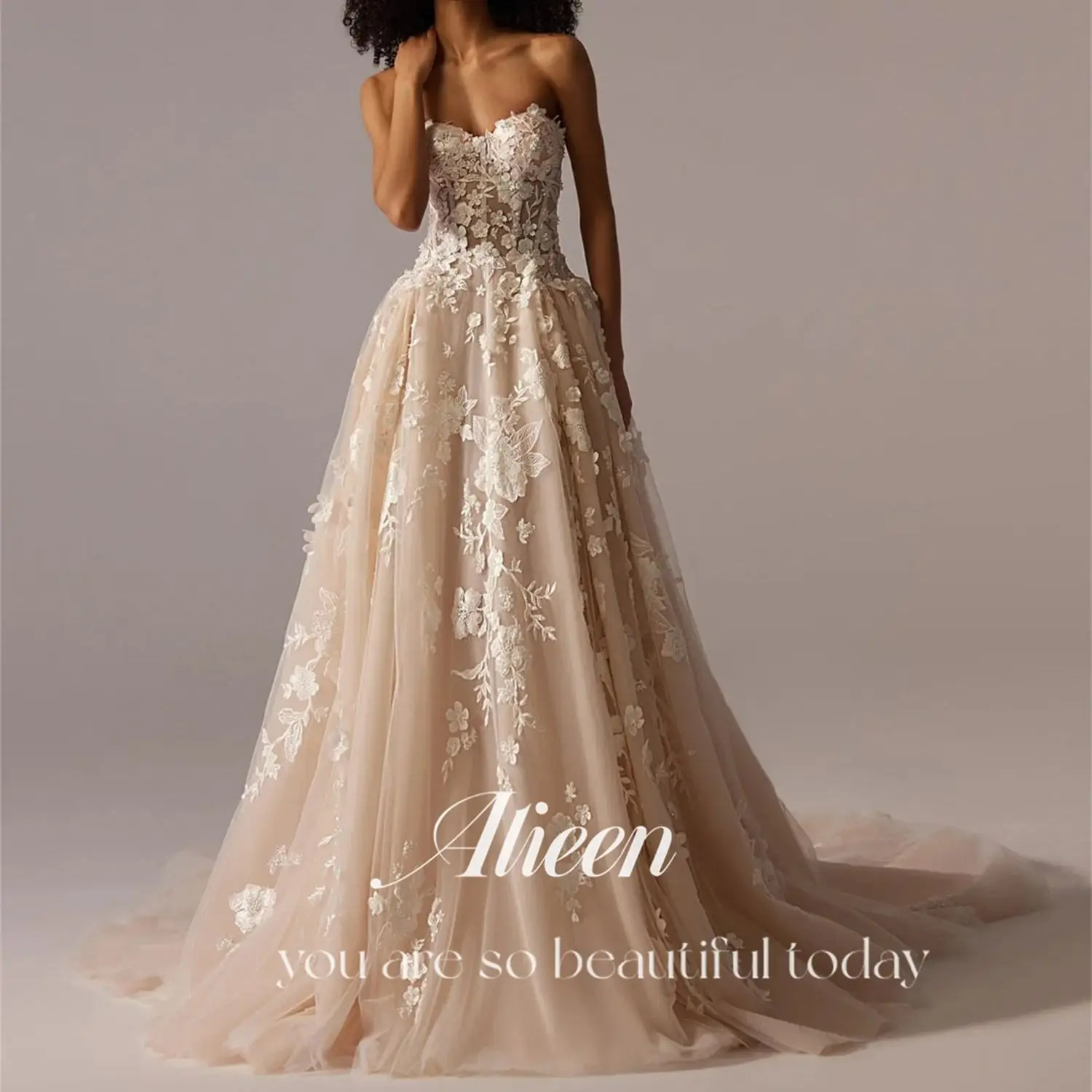 

Aileen Lace Wedding Dress 3D Flowers Customized A-line Prom Dresses 2024 Women Robe Soiree Elegant Gowns Evening Gown Party Gala