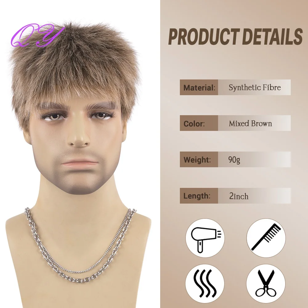 2 Inch Short Men's Burr Hairstyle Synthetic Wig Linen Gold Mixed With Bangs Handsome Daily High Quality Men's Or Party Wig