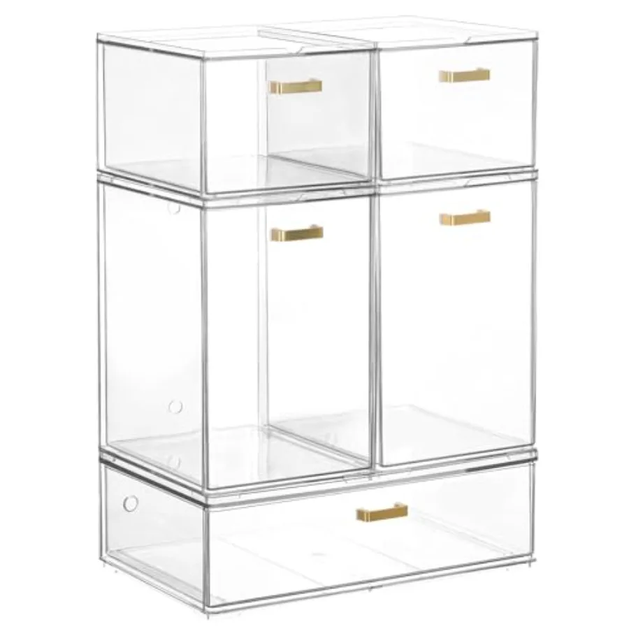 

Set of 5 Stackable Storage Drawers Clear Acrylic Organizer Bins for Beauty Supplies Perfect for Makeup Vanity Undersink Kitchen