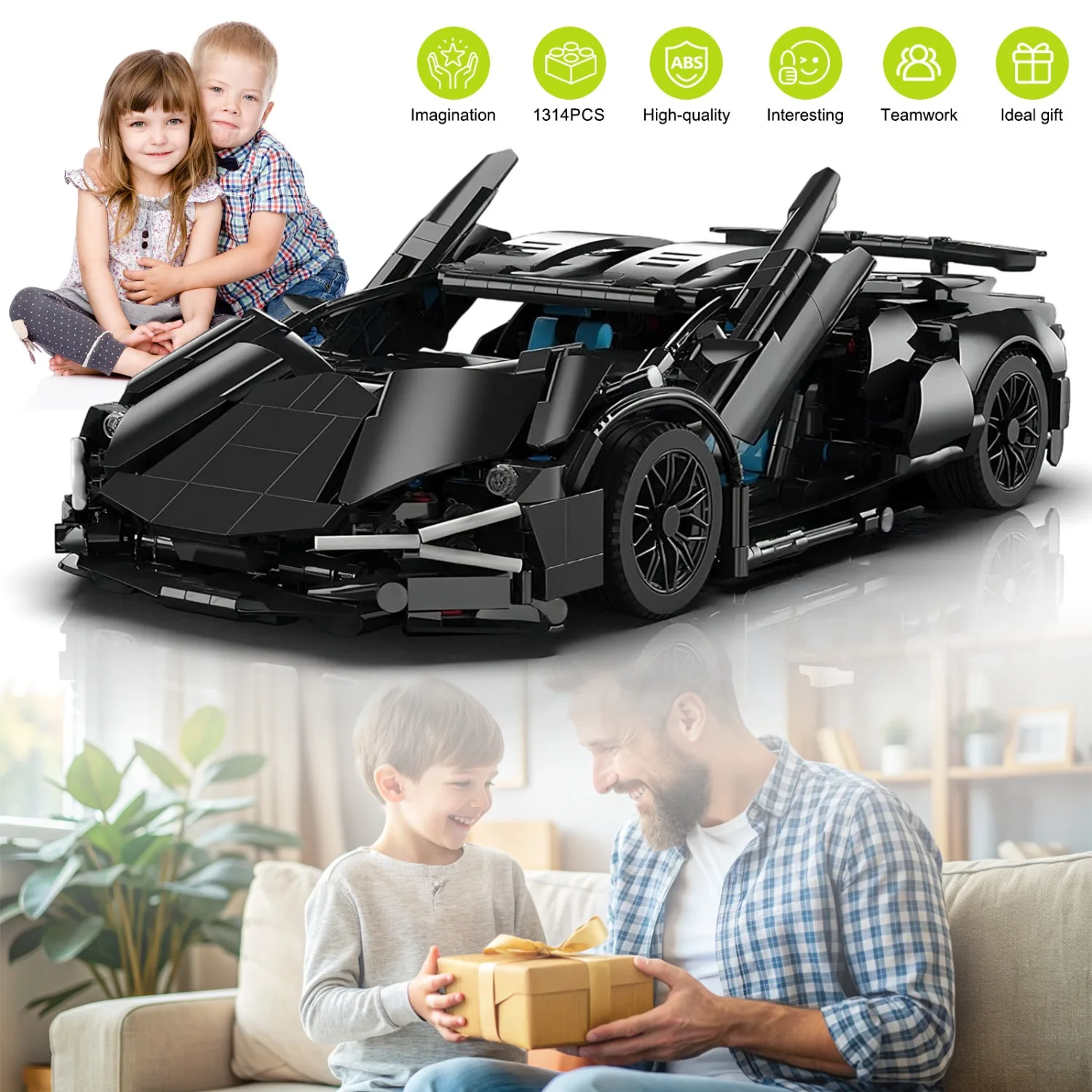 DIY-Sportwagen-Bausatz im Maßstab 1:14 – Kreatives Montagespielzeug für Autoliebhaber |   Detaillierter Modellbausatz mit realistischem Zubehör und beweglichen Teilen |   Ideales Geschenk für