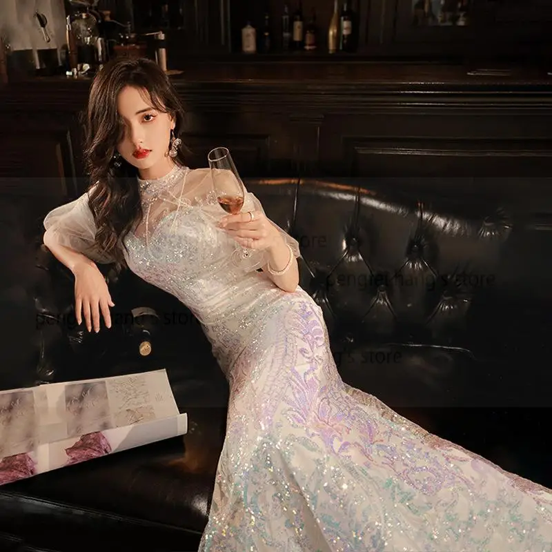 

Сексуальные платья русалки, длинные платья Vestidos De Festa, женские вечерние платья без рукавов с блестками, лоскутные Chesongams, большой размер 3Xl