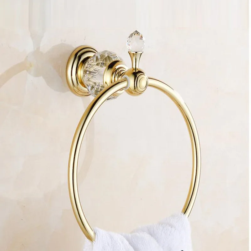 Luxury Crystal Towel Holder Chrome Towel Ring Round Wall Mounted Towel Rack Bar Holder Classic Bathroom Accessories