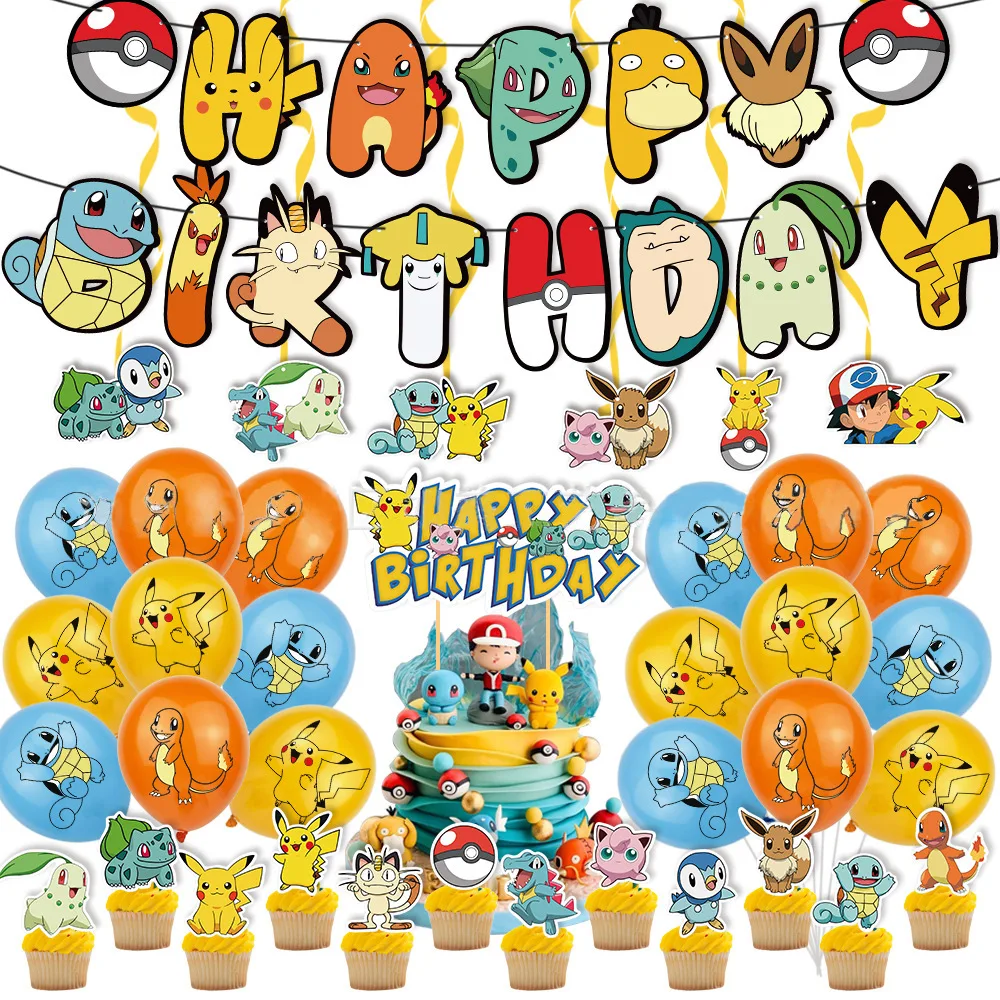 Pokemon Birthday Party Supplies Cake Decorating Pikachu Theme Balloon Banner Cake Stand Party Decoration Gift Toys For Girl Boy