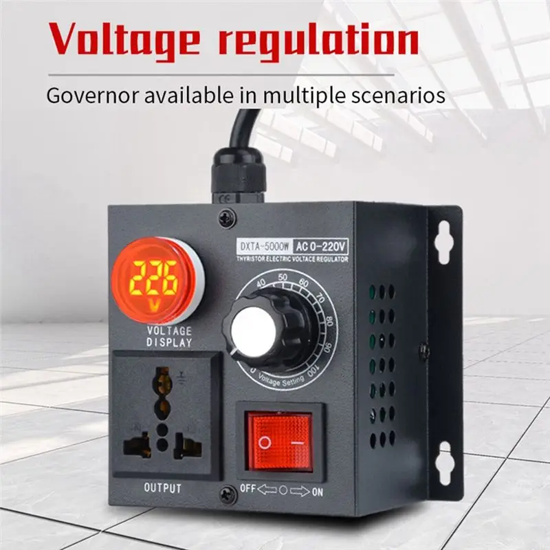 DT17 Variable Voltage Regulator 5000W, Thyristor Speed Temperature Light Controller, US Plug 2 Holes, AC 110V/220V Input,