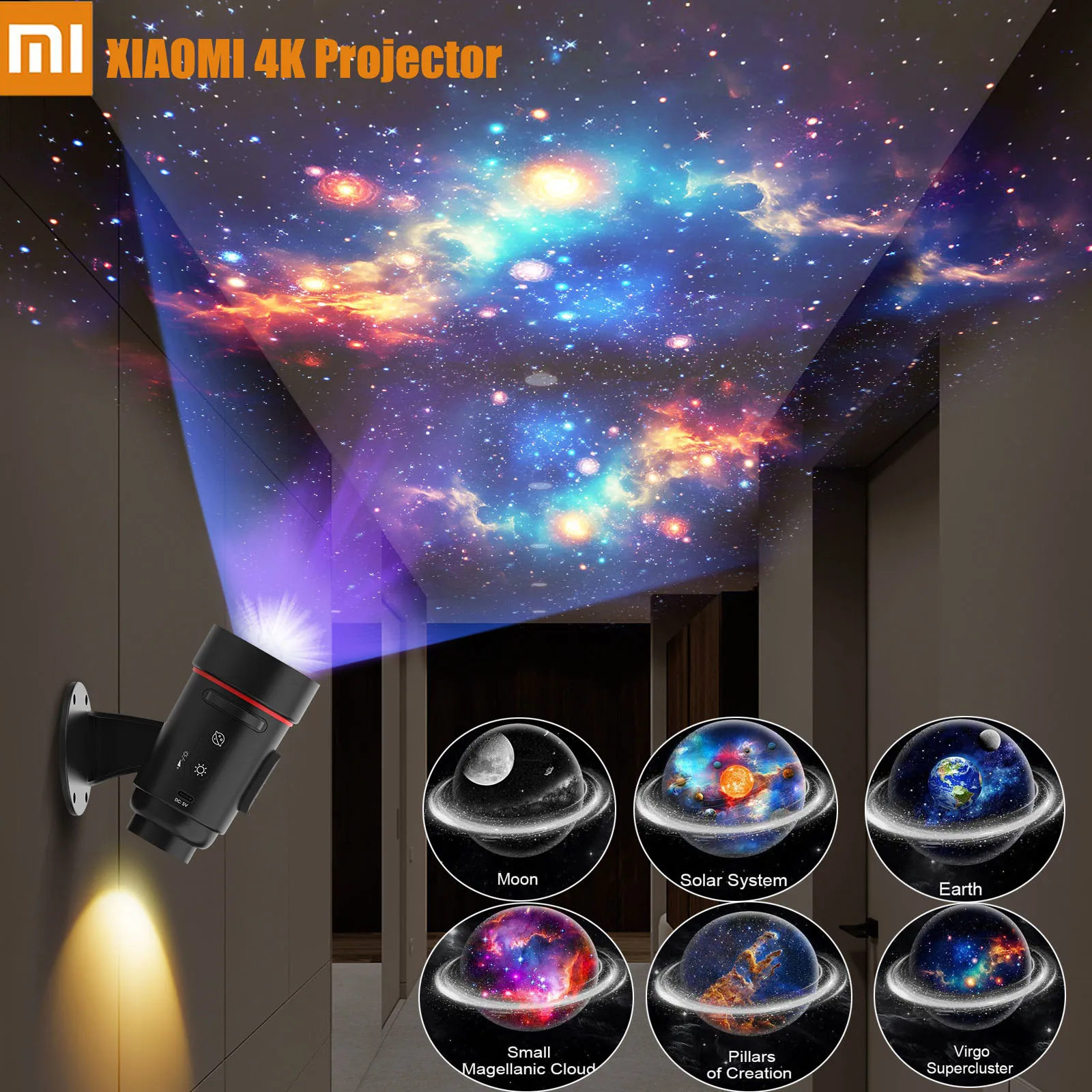 XIAOMI-proyector de galaxia 4K, proyector planetario 6 en 1, luz LED nocturna, lámpara recargable giratoria para decoración navideña de habitación de niños