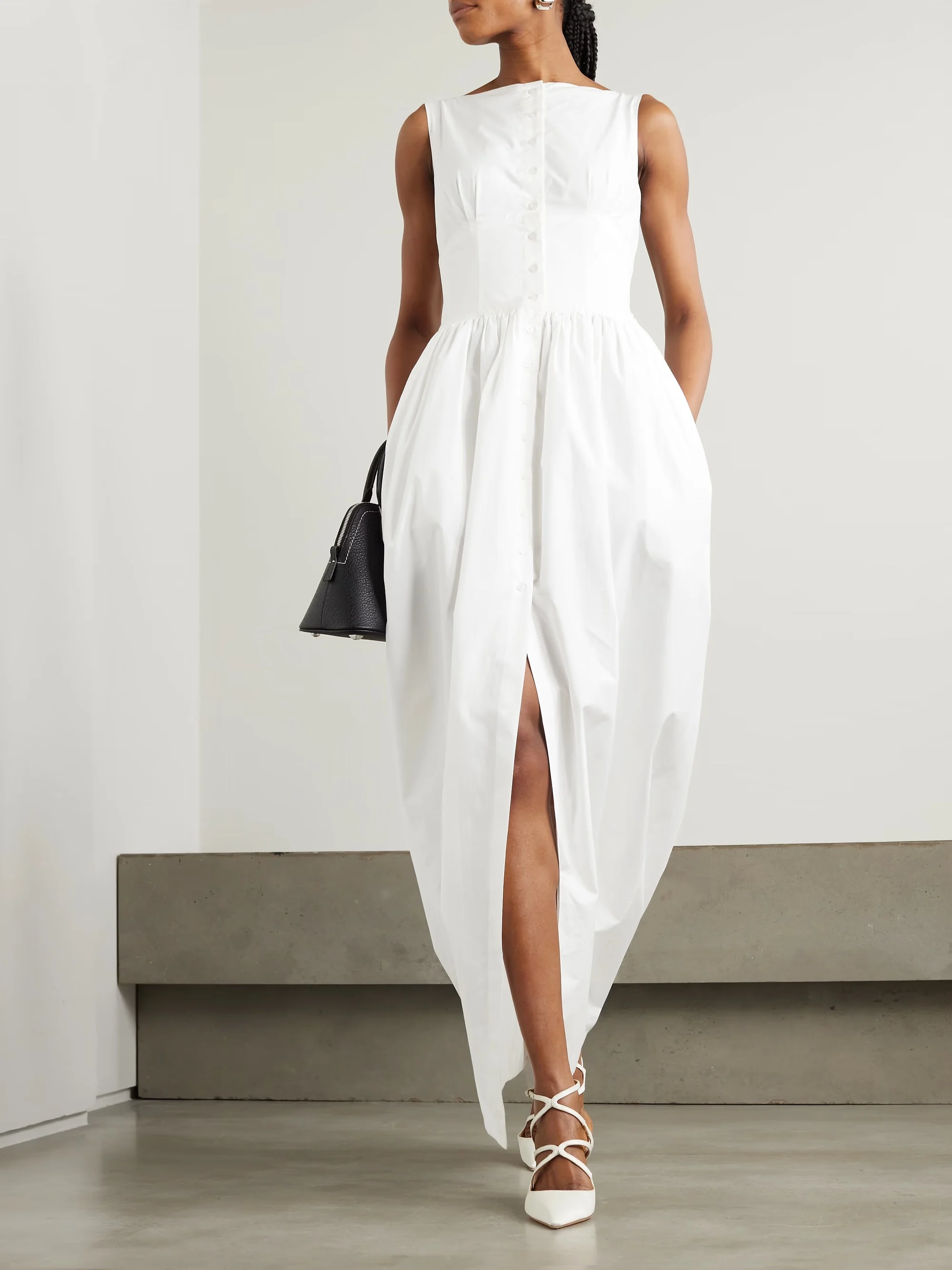 

White sleeveless round neck single-breasted undershirt long dress versatile temperament waist Slim Women's dress 2024 summer new