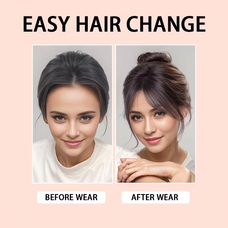 Elegant Scissor Bangs Wig for Women - Straight Synthetic Hair with Heat-Resistant Fibers And Adjustable Snap Mesh Cap