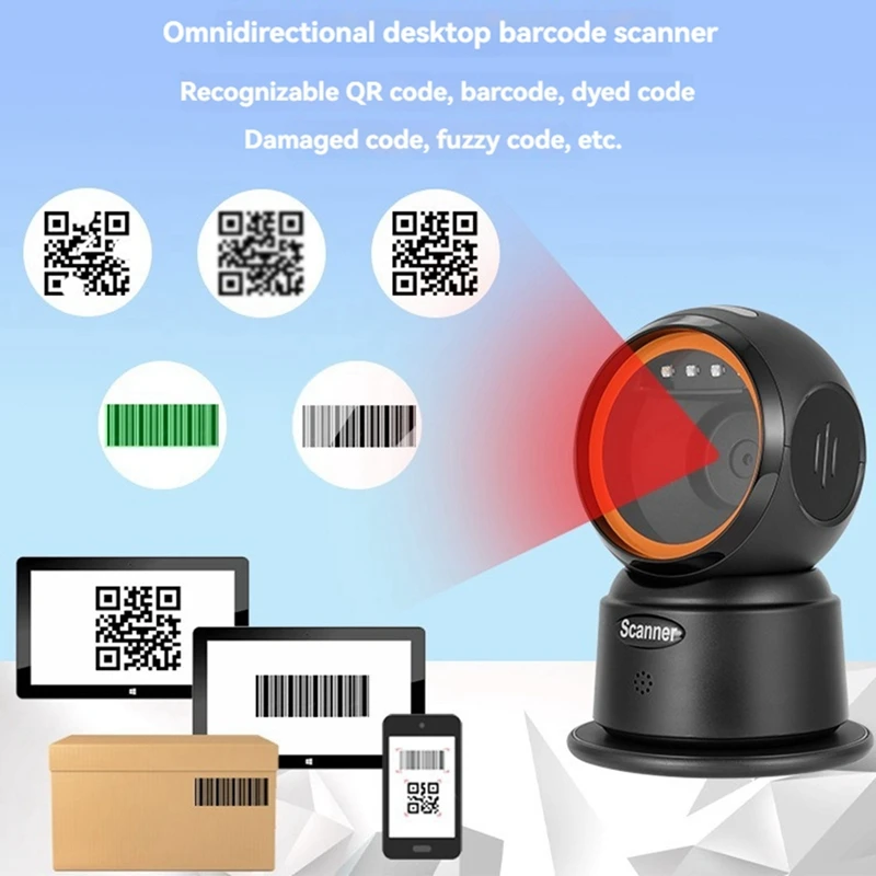 2D QR Barcode Scanner Desktop Wired Scanner Hands-Free Omnidirectional USB Barcode Reader 1D QR Screen Barcode Scanning-A51M