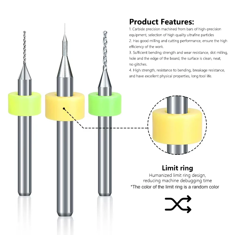 Mini CNC PCB Drill Bit Set 10pcs 0.1-1.2mm Carbide Gun Drill Bit 1/8'' Shank for PCB Printed Circuit Board Hole Drilling Cutter