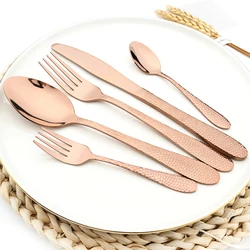 Vintage Rose Gold Flatware 5/20/30Pcs Dinnerware Set Stainless Steel Cutlery Set Knife Fork Spoons Kitchen Party Tableware Set